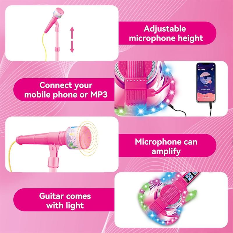 Fun Musical Toy for Kids 3 4 5 6 7 Years, Lightweight Pretend Play Microphone Guitar Instrument Toys, Birthday Gifts for Girls 3-7