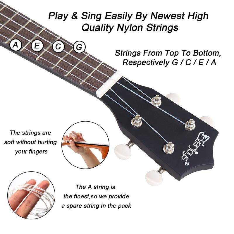 Everjoys Soprano Ukulele Beginner Pack-21 Inch w Free Online Lesson Gig Bag Fast Learn Songbook Digital Tuner Pick Polishing Cloth All in One Kit