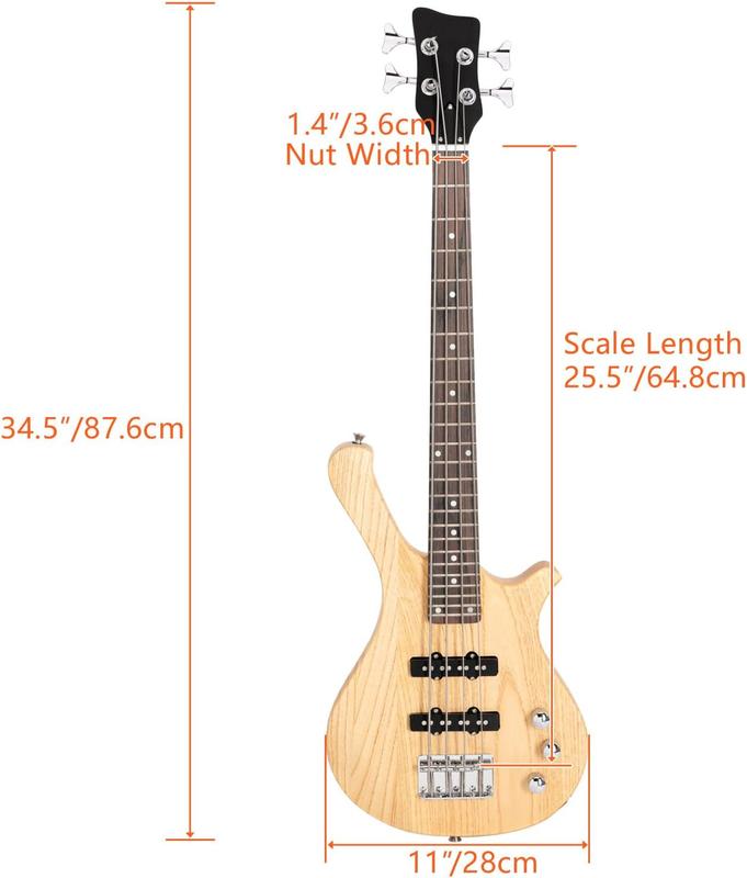 4 String Electric Bass Guitar, 36-inch Bass Guitar Kit with Split single-coil Pickup, Rosewood Fretboard, Mahogany Body for Kids, Boy and Girl, Natural