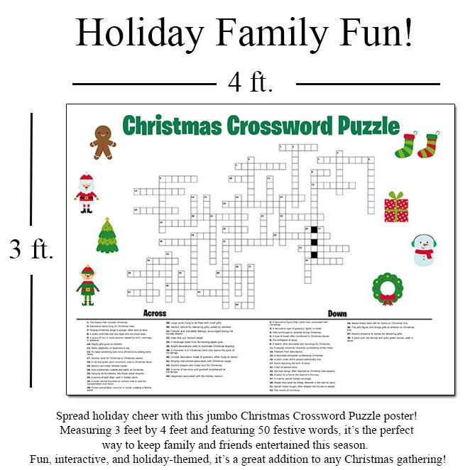 Giant Christmas Crossword Puzzle Poster - 3 ft x 4 ft Holiday Activity for Family Games