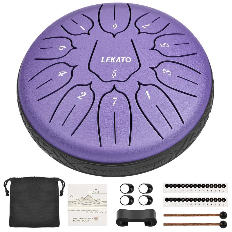 LEKATO Steel Tongue Drum 6 Inch 11 Note, Tongue drum D Major Handpan Drum for Meditation Yoga Musical Education, Handpan drum for Families Friends