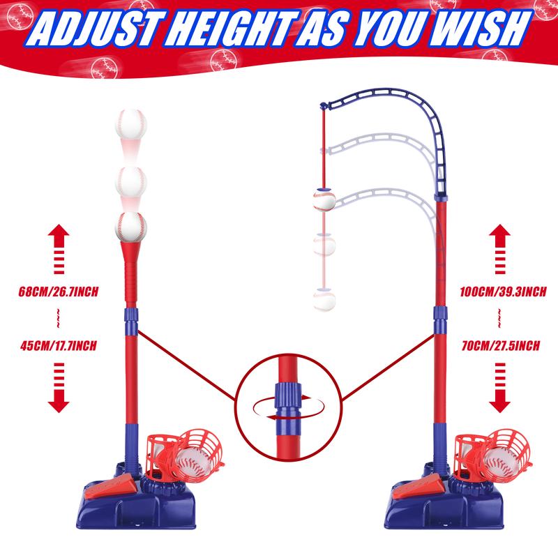 deAO Baseball Set, 3-in-1 Tee Ball Stand,Hanging Tee,Ball Launcher and 6 Balls, Adjustable Height,Outdoor Sport Toy Games