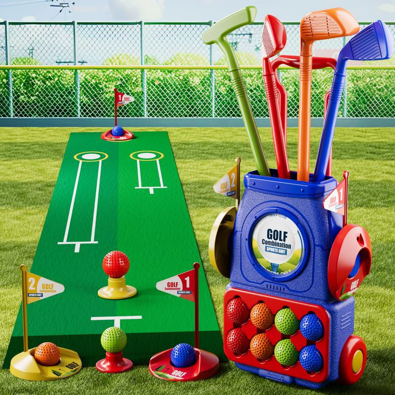 Golf Set Toys, Upgraded Golf Cart Toys Sets with 4 Golf Sticks, 8 Balls and 1 Mat, Indoor & Outdoor Golf Toys