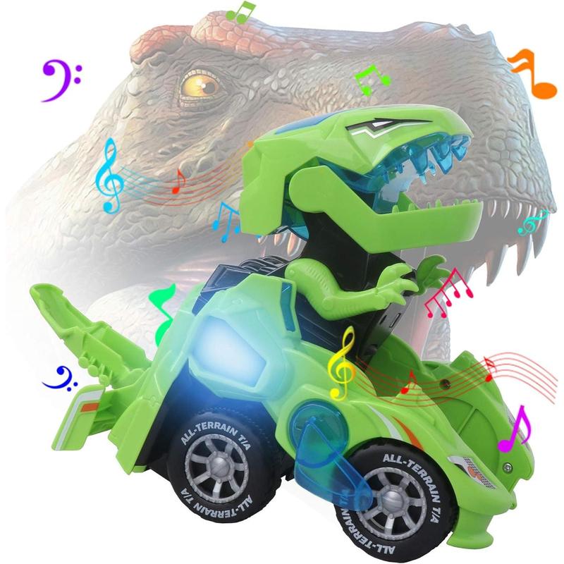 Toys for 3-6 Year Old Boys Transforming Car Toys with LED Light and Music Dinosaur Toy Birthday Gifts for 4 5 6 7 Year Old Boy (Green)