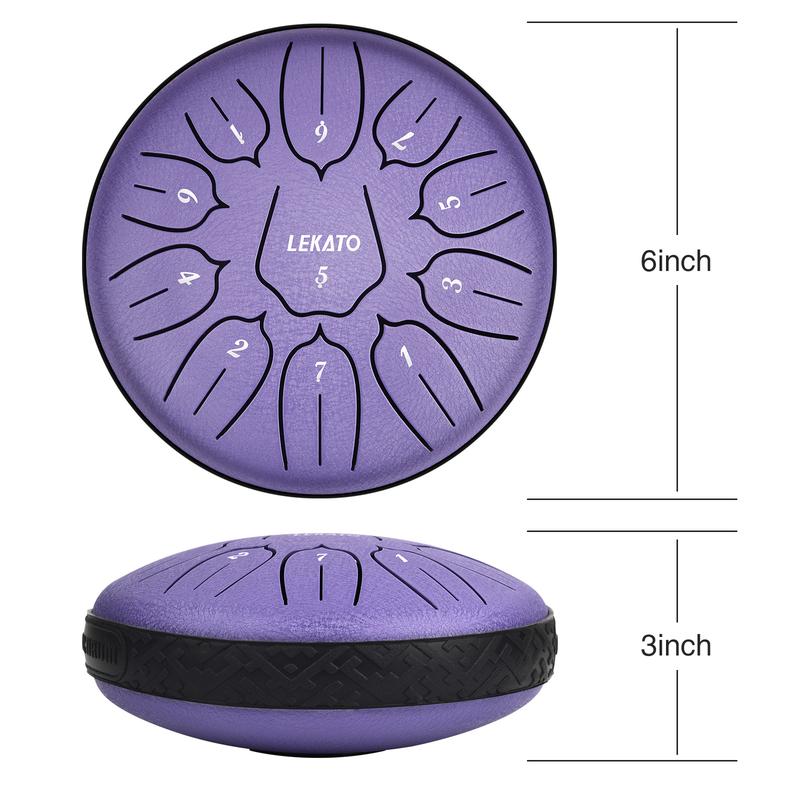 LEKATO Steel Tongue Drum 6 Inch 11 Note, Tongue drum D Major Handpan Drum for Meditation Yoga Musical Education, Handpan drum for Families Friends