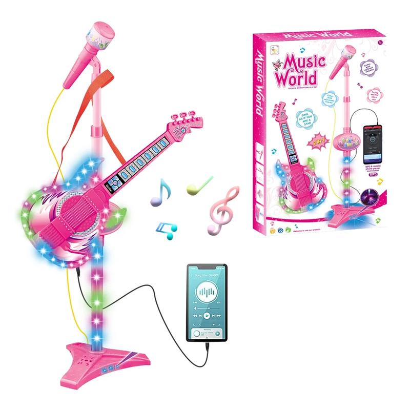 Fun Musical Toy for Kids 3 4 5 6 7 Years, Lightweight Pretend Play Microphone Guitar Instrument Toys, Birthday Gifts for Girls 3-7