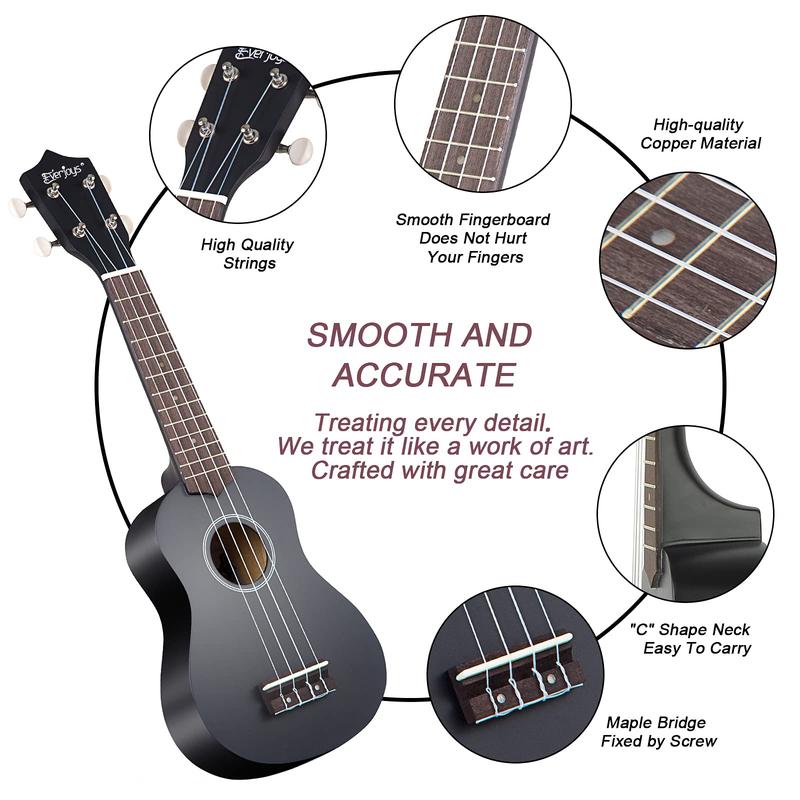 Everjoys Soprano Ukulele Beginner Pack-21 Inch w Free Online Lesson Gig Bag Fast Learn Songbook Digital Tuner Pick Polishing Cloth All in One Kit