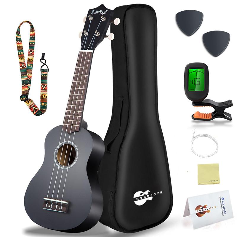 Everjoys Soprano Ukulele Beginner Pack-21 Inch w Free Online Lesson Gig Bag Fast Learn Songbook Digital Tuner Pick Polishing Cloth All in One Kit