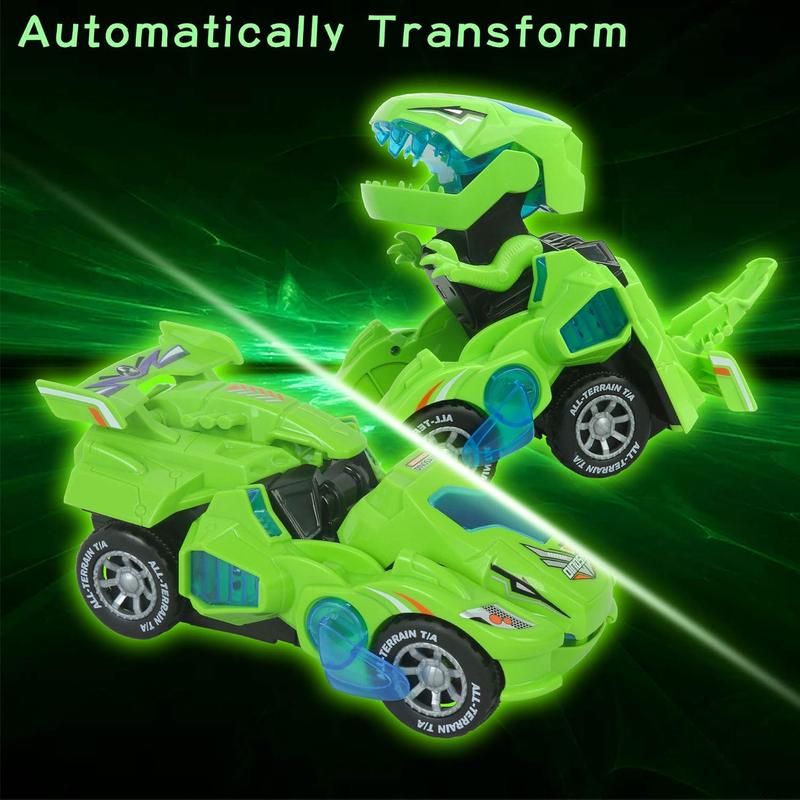 Toys for 3-6 Year Old Boys Transforming Car Toys with LED Light and Music Dinosaur Toy Birthday Gifts for 4 5 6 7 Year Old Boy (Green)