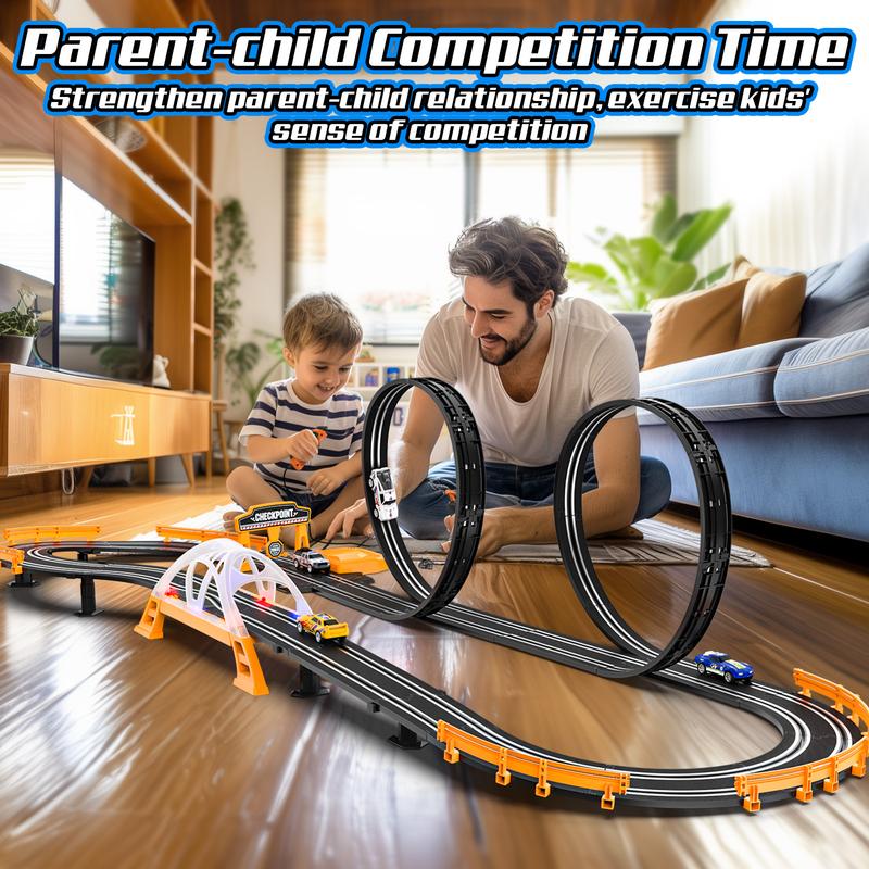 Slot Car Race Track Sets for Boys,Race Car Track with 4 High-Speed Slot Cars,Battery or Electric Car Track,Dual Racing Game Lap Counter Track Sets,Toys Gifts for Boys Girls Ages 4 5 6 7 8-12 toy  race