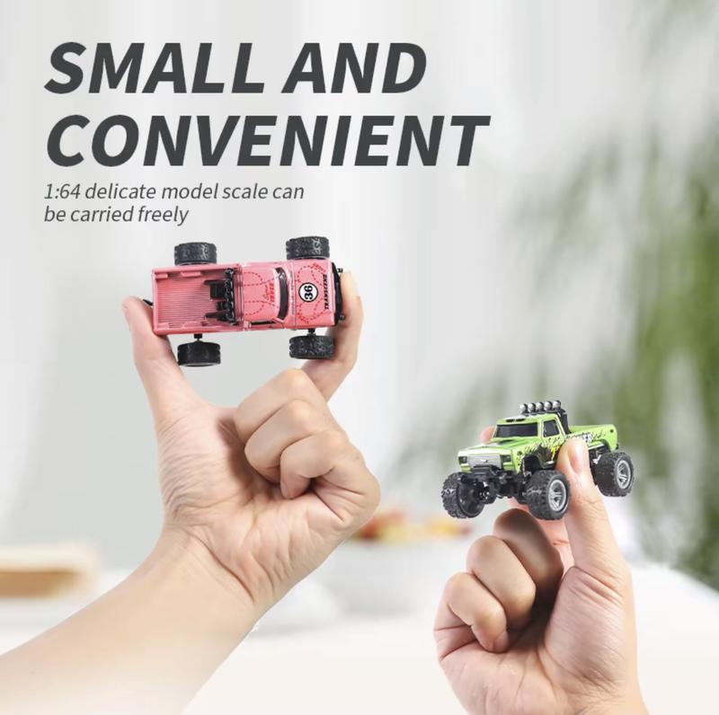 COOLLECT 1 64Mini RC Monster Truck, alloy big wheel truck, 2.4HZ RC car, remote control RWD off-road vehicle, USB rechargeable, body headlight, taillight, chassis light. Suitable for all terrains, holiday gifts for children, Christmas gifts