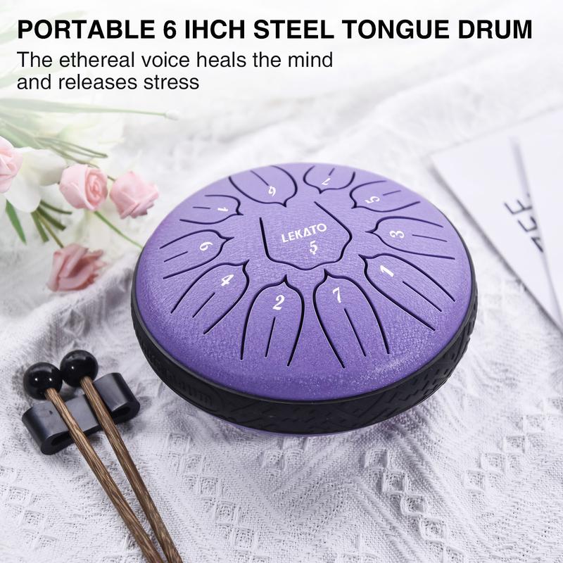 LEKATO Steel Tongue Drum 6 Inch 11 Note, Tongue drum D Major Handpan Drum for Meditation Yoga Musical Education, Handpan drum for Families Friends