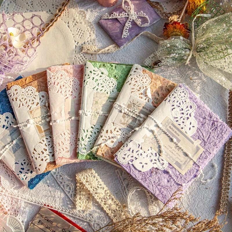 Mixed Material Paper Pack, 16pcs pack Vintage Lace Material Paper, DIY Scrapbooking & Journal Making Supplies for Home School Office