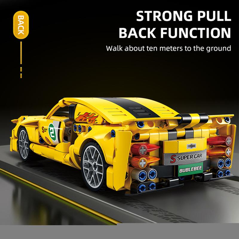 Super bumblebee building blocks assembled sports car, pullback car, racing car, educational toy car, assembled model, cool birthday gift