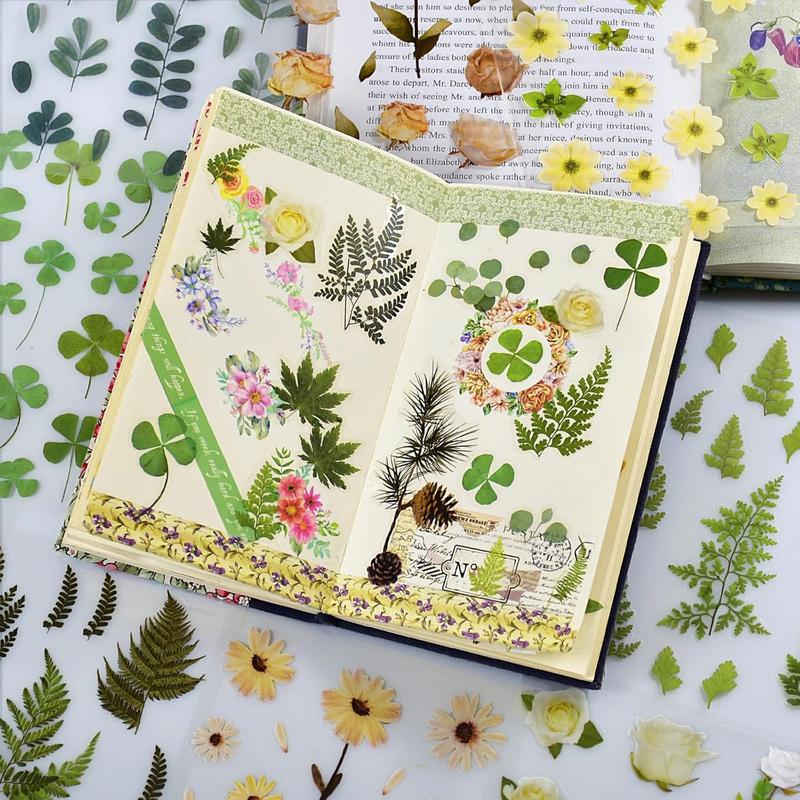 400 count  Floral Scrapbook Stickers Kit Vintage Fern  Green Transparent  Stickers Book for Scrapbooking Supplies Aesthetic Junk Journal Journaling Craft 20-Page