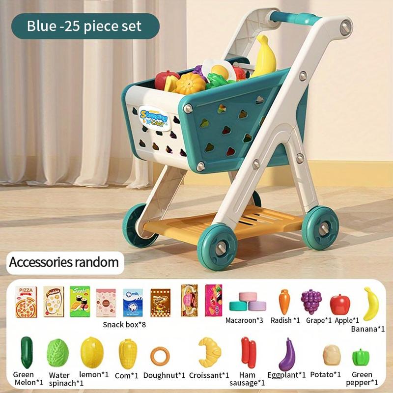 Shopping Cart Toy with Pretend Food & Accessories, 1 Set Simulation Supermarket Role-playing Games, Pretend Play Toy for Kids