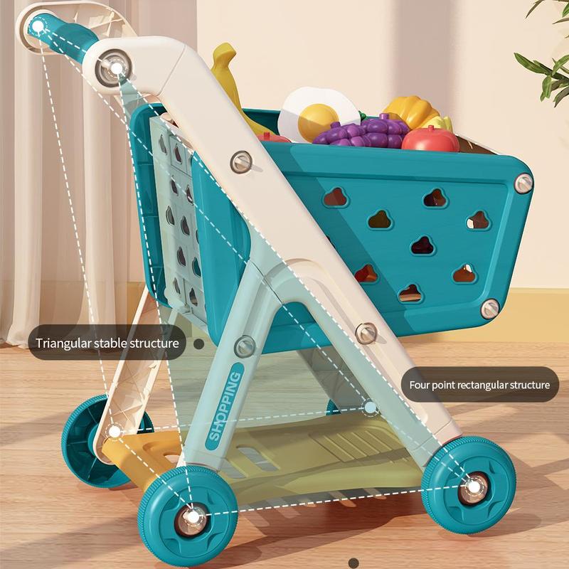 Shopping Cart Toy with Pretend Food & Accessories, 1 Set Simulation Supermarket Role-playing Games, Pretend Play Toy for Kids