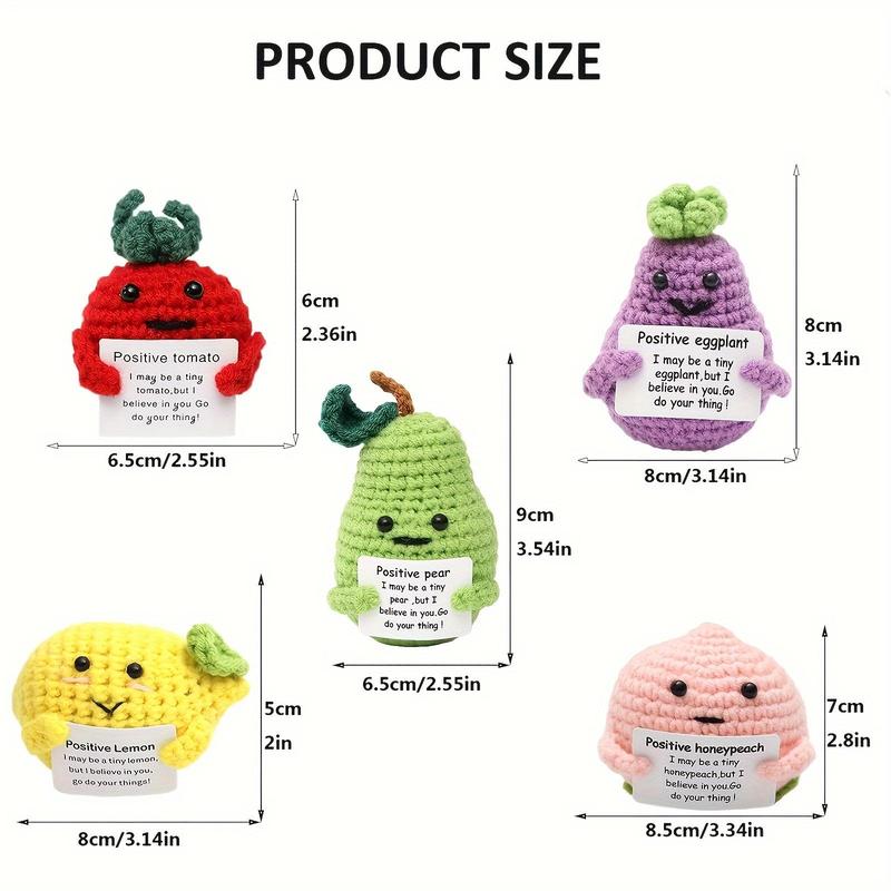 Cute Fruit Shaped Crochet Kit, 5 Counts set Emotional Support Fruit Gift with Positive Affirmation Card, Fun Stress Relieving Toys for Women & Student