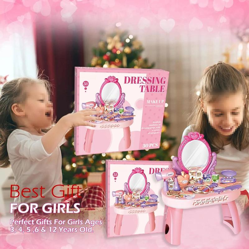 Pretend Play Girls Makeup Table Set, Girls Vanity Set Toy, Princess Toys Gift for Little Girls Ages 3 4 5 6 7 8