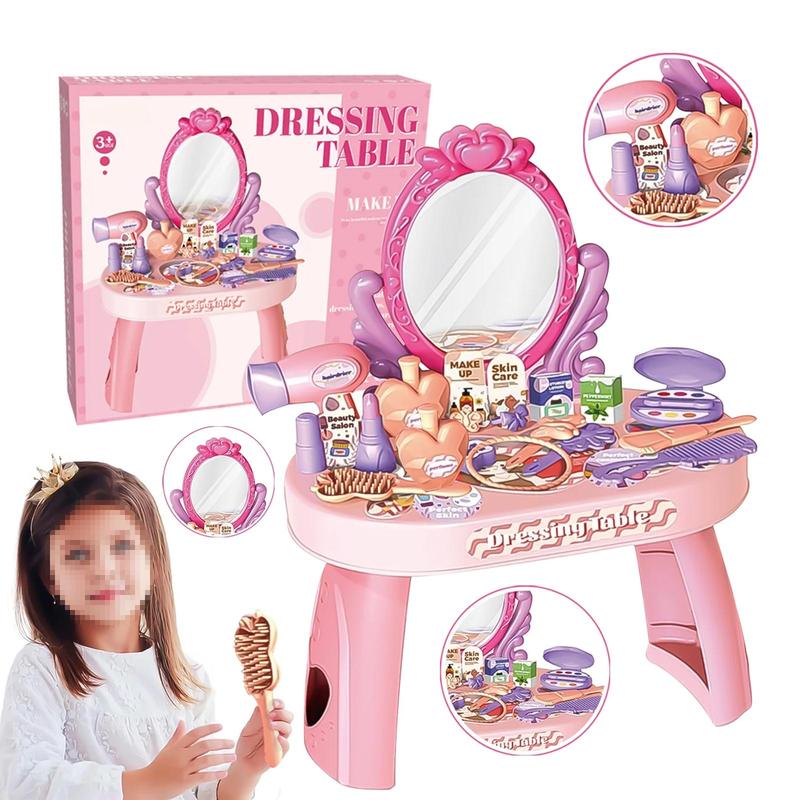 Pretend Play Girls Makeup Table Set, Girls Vanity Set Toy, Princess Toys Gift for Little Girls Ages 3 4 5 6 7 8