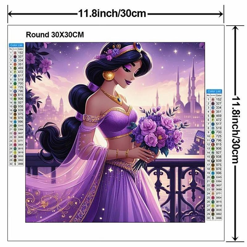 Princess Jasmine Pattern DIY Diamond Arts Colorful Painting Kit without Frame, 1 Count DIY 5D Diamond Arts Colorful Painting Kit, Wall Art Decor