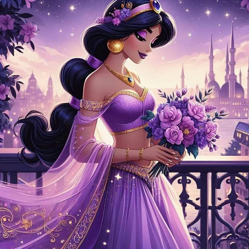 Princess Jasmine Pattern DIY Diamond Arts Colorful Painting Kit without Frame, 1 Count DIY 5D Diamond Arts Colorful Painting Kit, Wall Art Decor