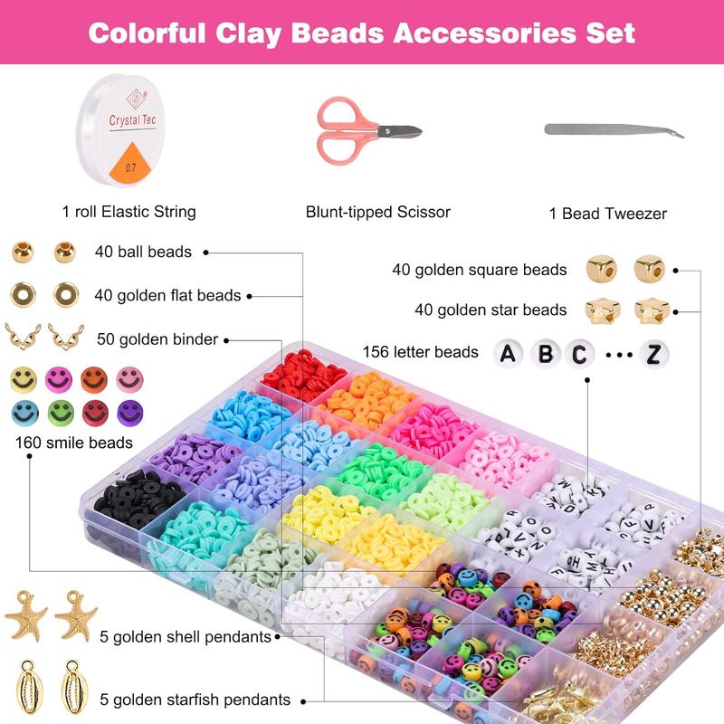 3800pcs Clay Beads for Jewelry Making Kit with 156 Letter Beads Flat Polymer Heishi Beads DIY Arts and Crafts Kit 6mm 16 Colors