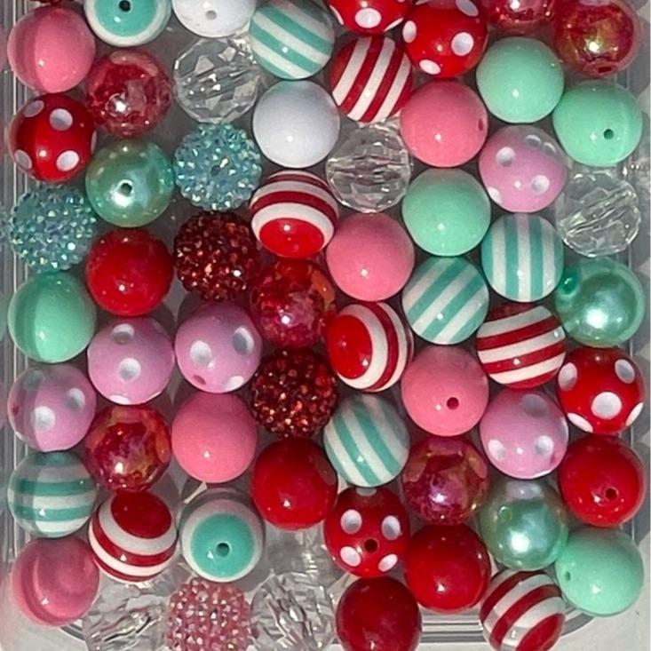 Sweet Candy Mix - 20mm Bubble Gum Bead Mixes, Red, Pink and Teal Chunky Bead Mixes