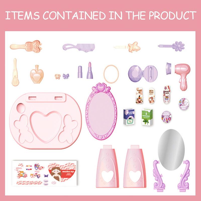 Pretend Play Girls Makeup Table Set, Girls Vanity Set Toy, Princess Toys Gift for Little Girls Ages 3 4 5 6 7 8