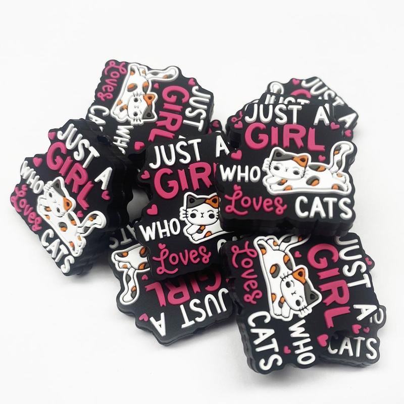 (1pc) Just a Girl Who Loves Cats Silicone Focal Bead ~ For Making Beaded Pens, Wristlets, Keychains, Cup Charms, Car Charms and More