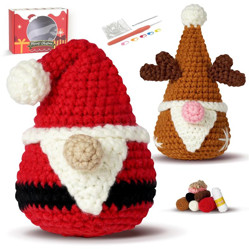 Christmas Santa Claus & Reindeer Design Crochet Kit, 2 Counts set DIY Crochet Kit with Step-by-step English Video Tutorial, DIY Handmade Lover Starter Kit, Birthday Gifts