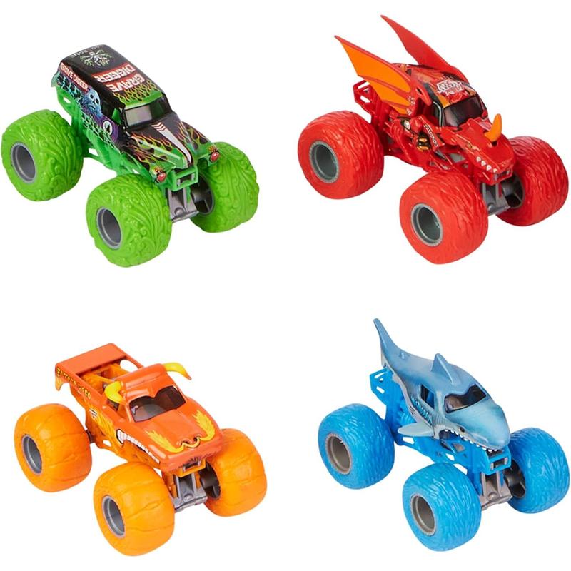 Monster Jam, Official Reveal The Steel 4-Pack of Color-Changing Die-Cast Monster Trucks, 1:64 Scale