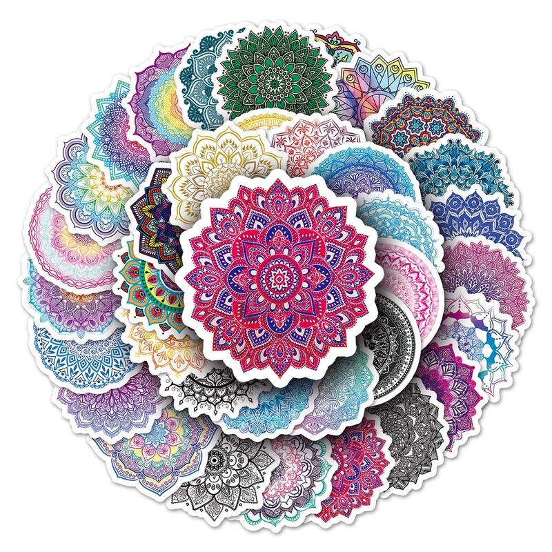 50pcs Mandala Pattern Stickers, Creative Multi-purpose Stickers, For DIY Craft Decoration And Hand Account