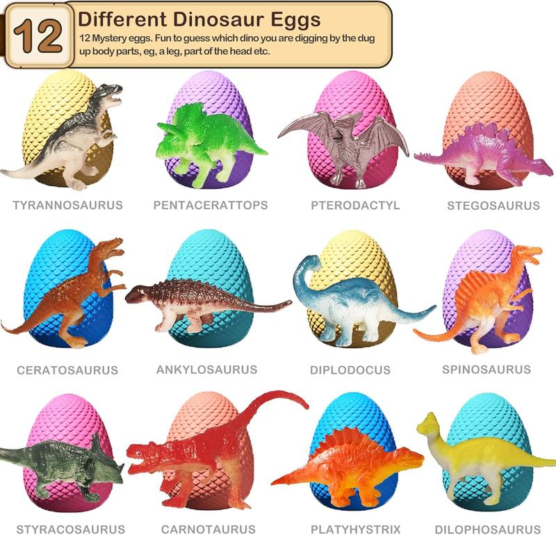 Dinosaur Eggs Dig Kit Toys - 12 Dino Easter Eggs Fossil Eggs Excavation Kit for Kids Easter Party Favor Basket Stuffers STEM Toy Christmas Birthday Gift for Boys Girls Age  4 5 6 7 8 9 10 11  12+ Years Old