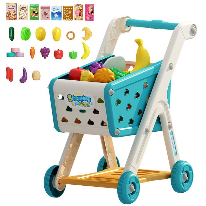 Shopping Cart Toy with Pretend Food & Accessories, 1 Set Simulation Supermarket Role-playing Games, Pretend Play Toy for Kids