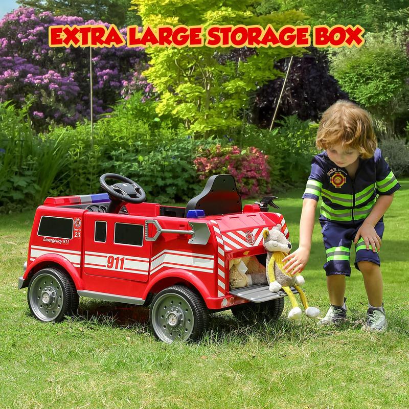 ELEMARA 12V Ride on Fire Truck, Ride on Car for Kids,Electric Ride on Toys Car w Parent Remote Control,Siren Call,walkie-talkies, Flashing Lights,Fire Extinguishers, Bluetooth,Music,UBS