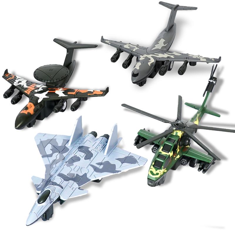 4PCS Army Airplane Toys Set-Diecast Aircraft Plane Model Kit Military Fighter Jet Playset Helicopter Camouflage Pull Back Aircraft Kids