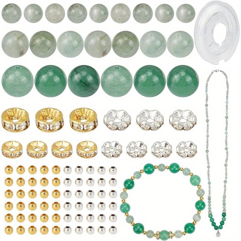 1 Box 280 Pcs Green Aventurine Gemstone Beads for Jewelry Making, 4mm 6mm 8mm Round Gemstone Beads with Crystal Strings for DIY Bracelet Necklace Jewelry Making