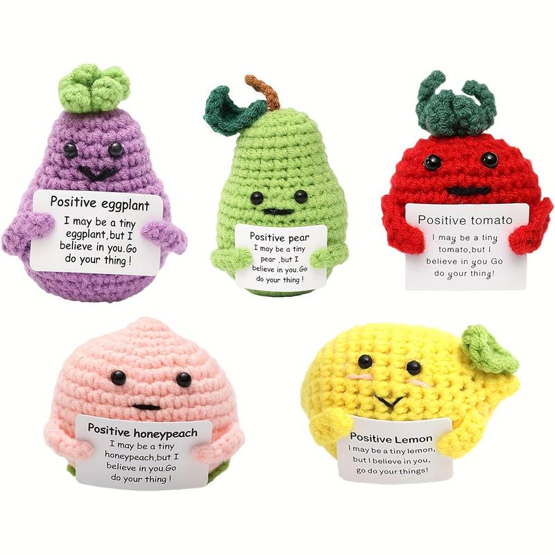 Cute Fruit Shaped Crochet Kit, 5 Counts set Emotional Support Fruit Gift with Positive Affirmation Card, Fun Stress Relieving Toys for Women & Student