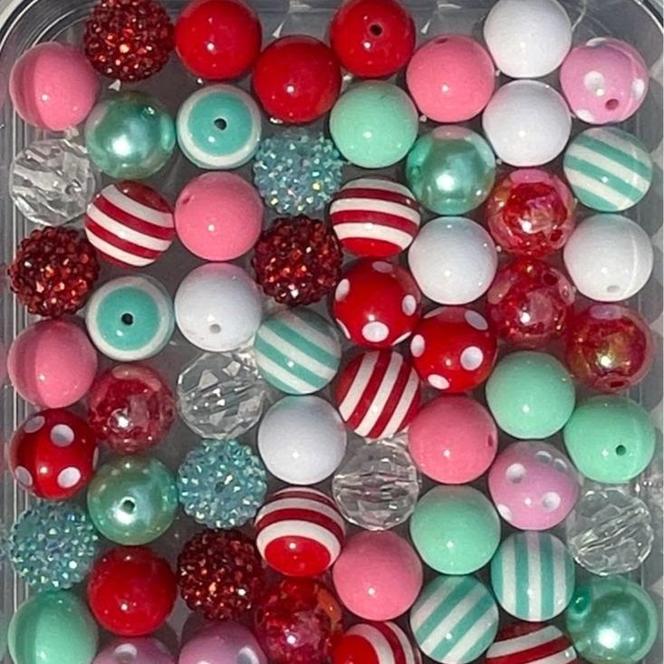 Sweet Candy Mix - 20mm Bubble Gum Bead Mixes, Red, Pink and Teal Chunky Bead Mixes