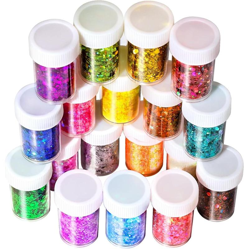 Glitter, Chunky Glitter, 18 Jars Glitter, Mixed Fine Chunky Glitter for Crafts, Craft Glitter for , Holographic Iridescent Glitter Bulk, Glitter for Tumbler DIY Crafts, Total 270g