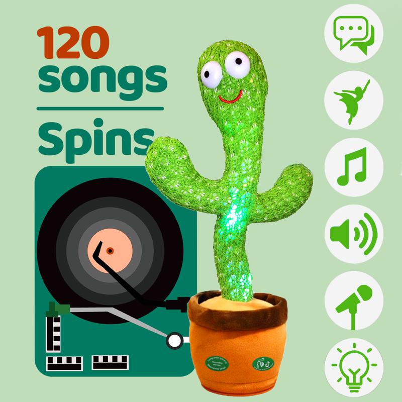 2024 Pbooo Dancing Cactus Mimicking Toy,Talking Repeat Singing Sunny Cactus Toy 120 Pcs Songs for boys and girls Christmas gift 15S Record Your Sound Sing+Dancing+Recording+LED talking cactustoy talking cactustoy musical toys talking toy Christmas gift