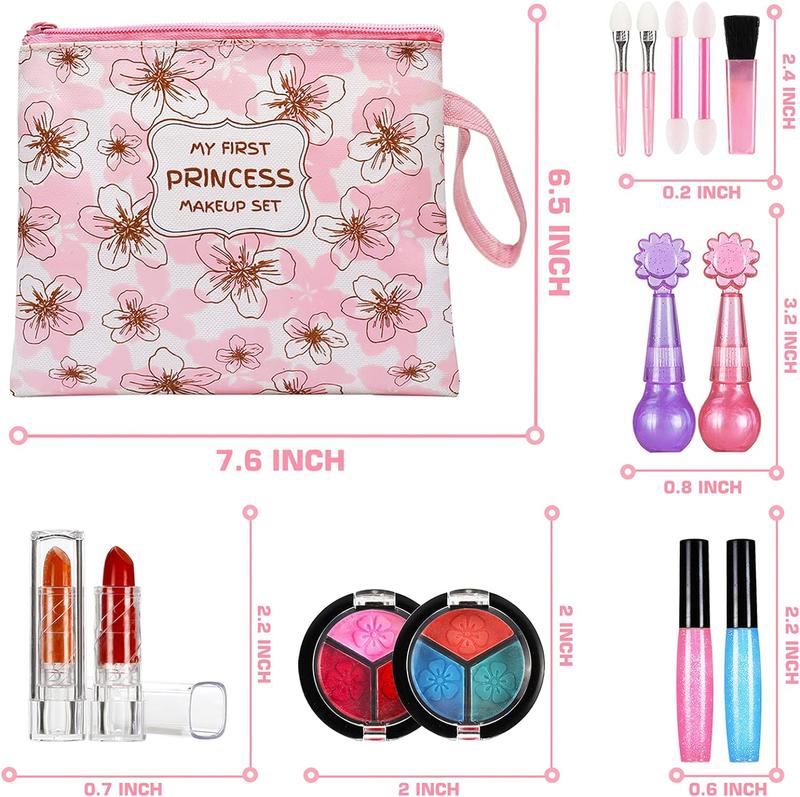 18 count s Makeup Toy Set, Real Kids Cosmetic Beauty Toys with Cosmetic Bag, Washable Make Up Kits for Girls Play Dress Up, Beauty and Birthday Parties Gift Ideal