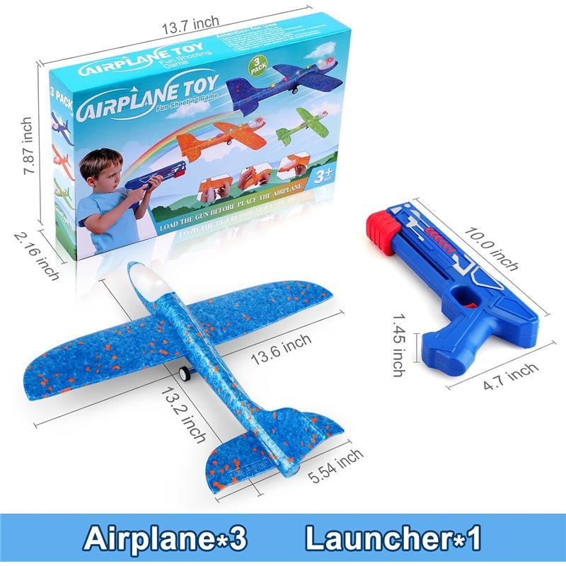 3 Pack Airplane Launcher Toys for Boys, 13.2'' LED Foam Glider Catapult Plane Toy with 2 Flight Modes, Ideal Birthday Gift for 4-12 Year Olds