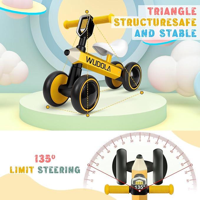 Yellow Baby Balance Bike for Toddlers (10-36 Months) – Pedal-Free Ride-On Toy with Silent Wheels, Perfect Birthday Gift for 1-Year-Old Boys & Girls