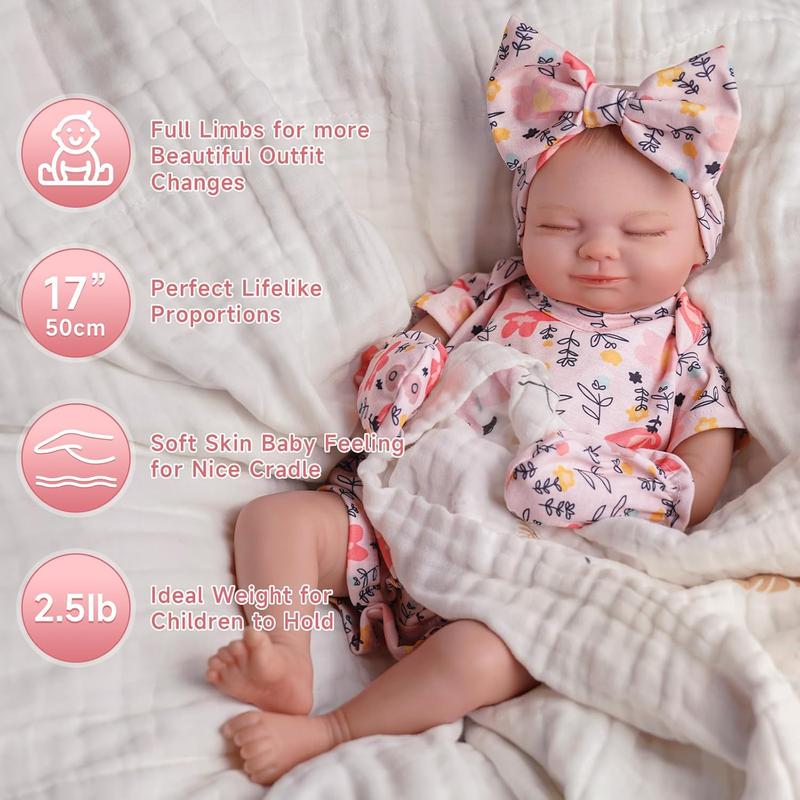 [IN STOCK] Lifelike Reborn Baby Dolls - Skylar, 17-Inch Real Baby Feeling Realistic-Newborn Sweet Smile Sleeping Dolls Girl Handmade Baby Doll That Looks Real for Kids Age 3 +