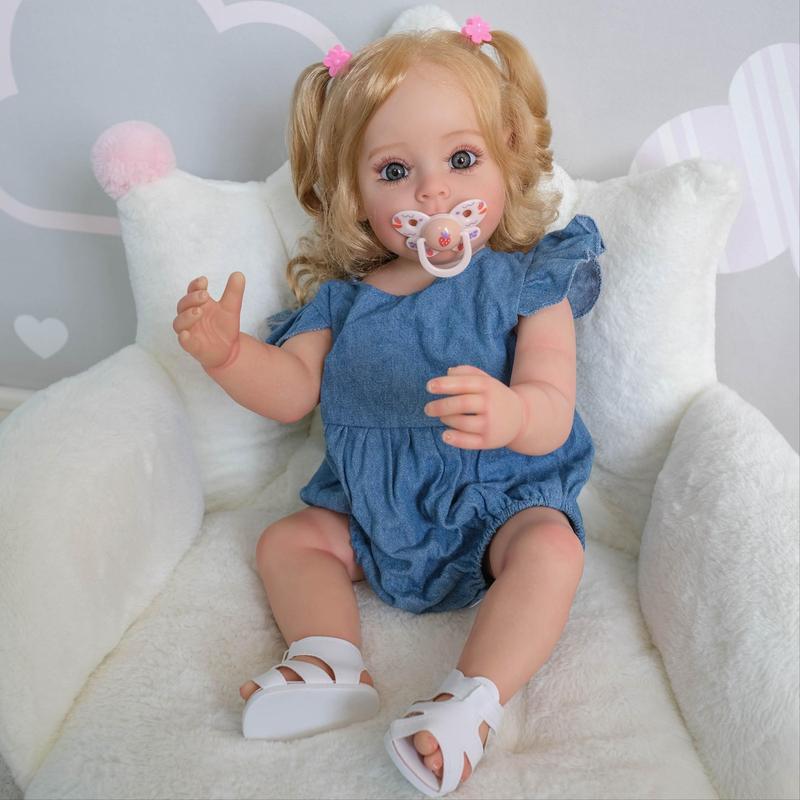 22 Inch Realistic Newborn Doll, Lifelike Reborn Teenager Doll, Soft Vinyl Doll with Clothes, Birth Certificate, Nursing Bottle, Doll Diaper