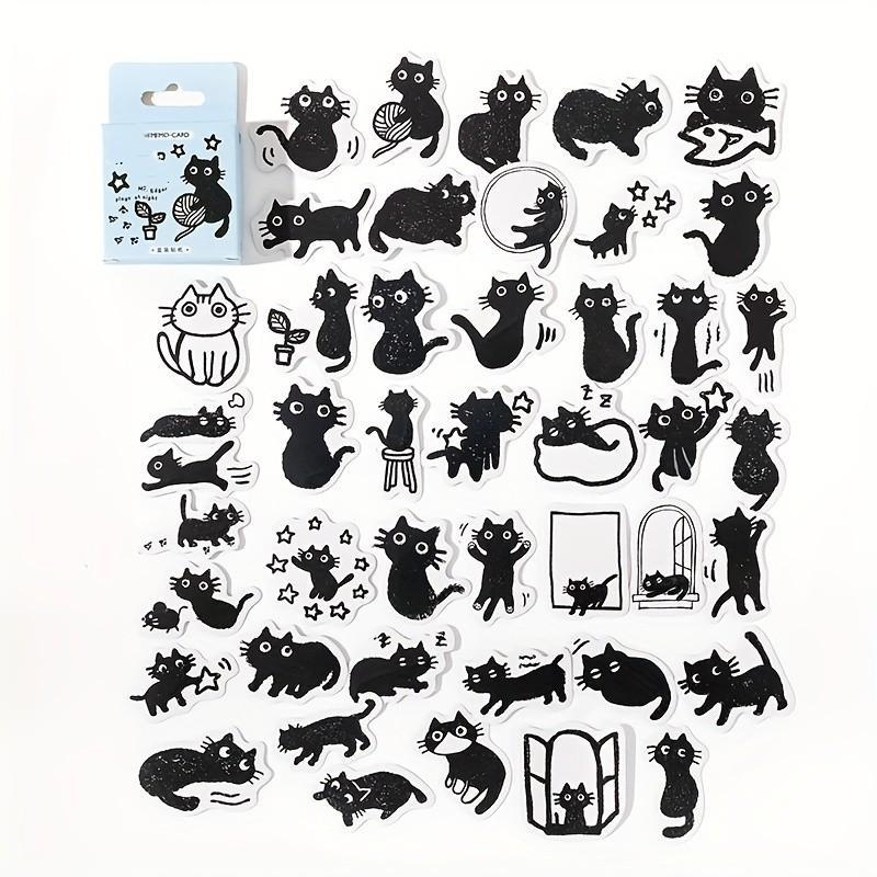 Cute Cartoon Cat Pattern Sticker, 45pcs Box Self Adhesive Decor Paper, DIY Decorative Sticker for Gift Greeting Card Water Bottle Laptop Phone, School Supplies 2024