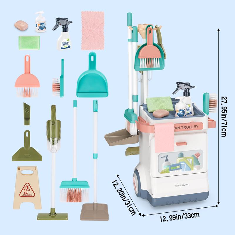 deAO Cleaning Set, 20 PCS Pretend Play Housekeeping Supplies Kit ,Includes Real Working Vacuum Cleaner, Broom, Spray Bottle,Toy Cleaning Set Gift