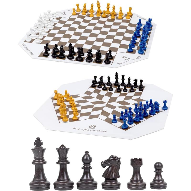 3 or 4 Player Chess Board Game Set,64 Pieces Chess,Chess Game Team Chess with a Leather Game Mat